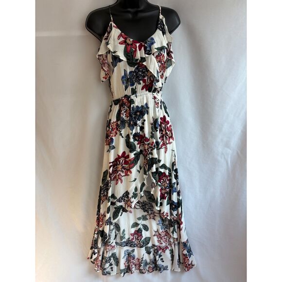 Illa Illa Floral High Low Maxi Midi Ruffle Dress Size S White Romantic Feminine - Picture 1 of 9